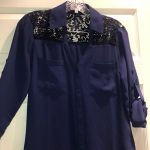 EXPRESS The Portofino Shirt- Blue Button-down